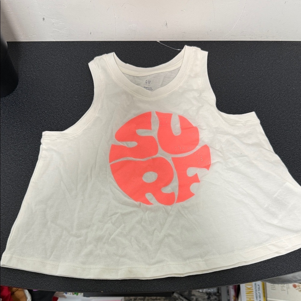 GAP Kids Cream Tank Top with Pink Surf Graphic